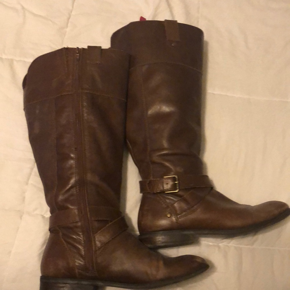Brown knee high leather boots